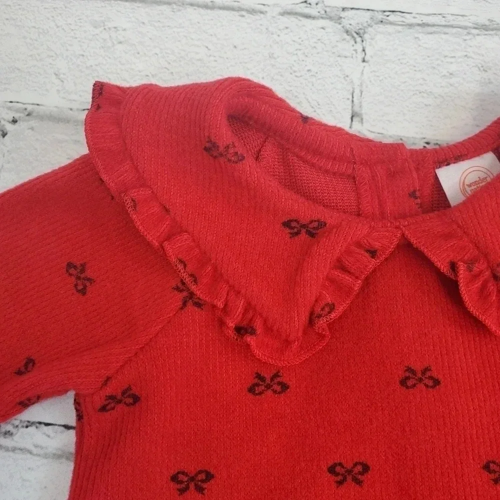 18M Red Dress w Black Bow Details and Matching Black Tights Girls Outfit